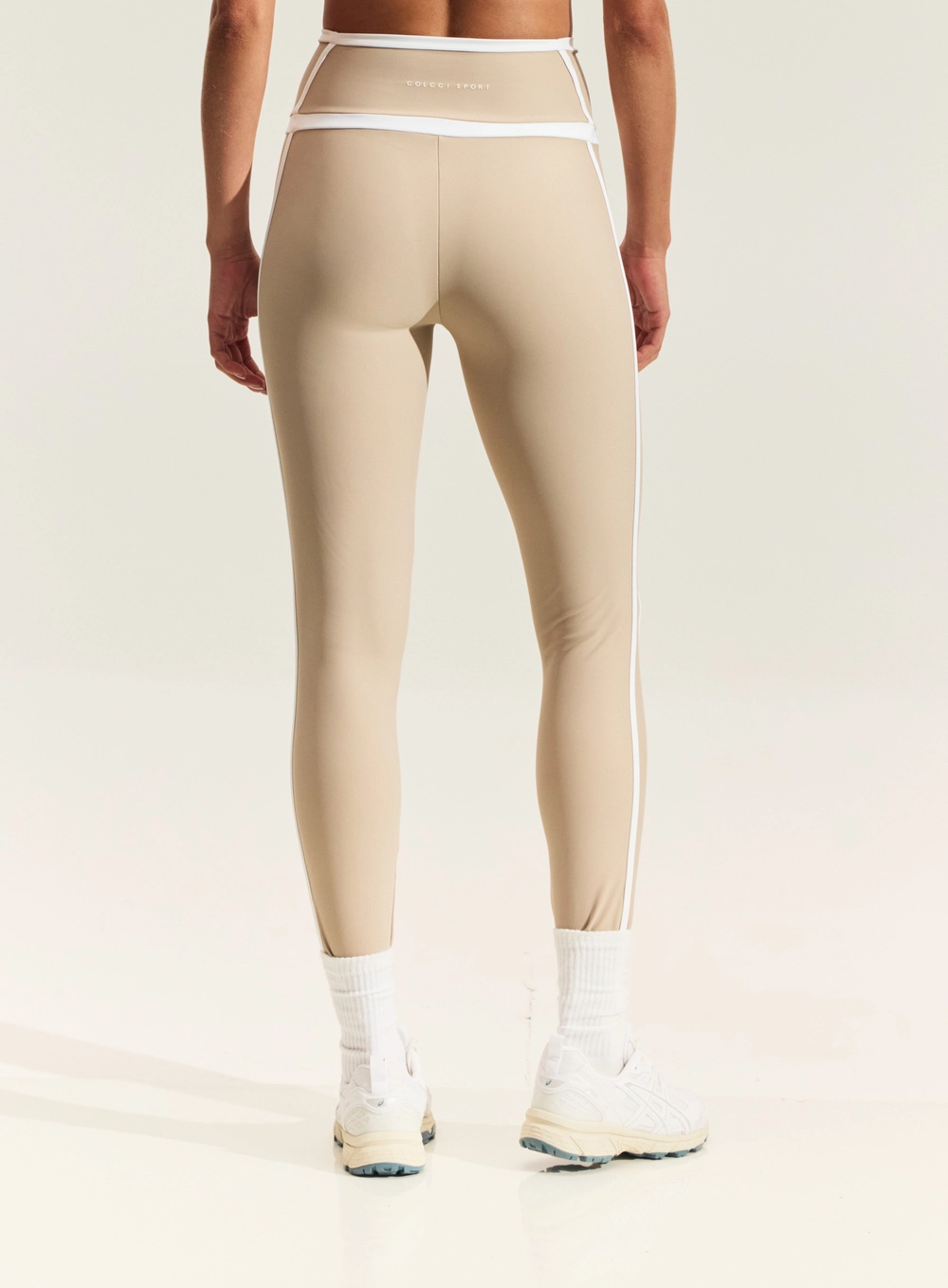 Calça Legging Sport Com Cós Alto Bege