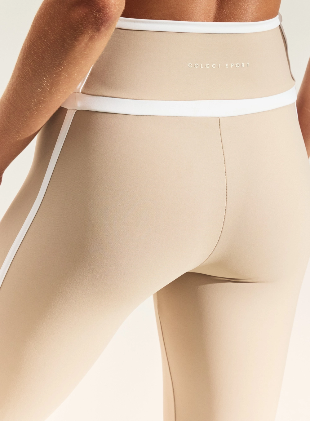 Calça Legging Sport Com Cós Alto Bege
