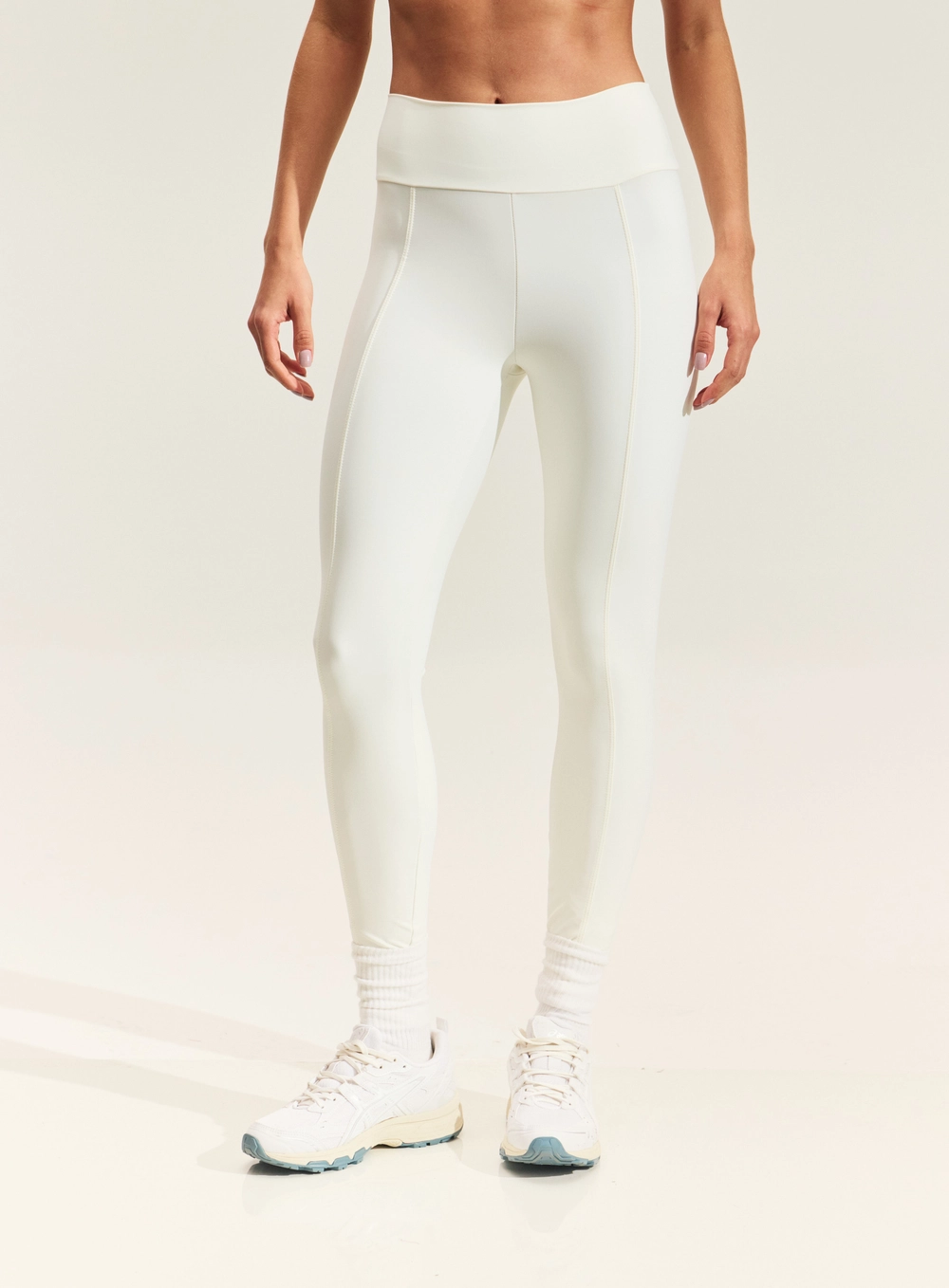 Calça Legging Com Cós Alto Branco