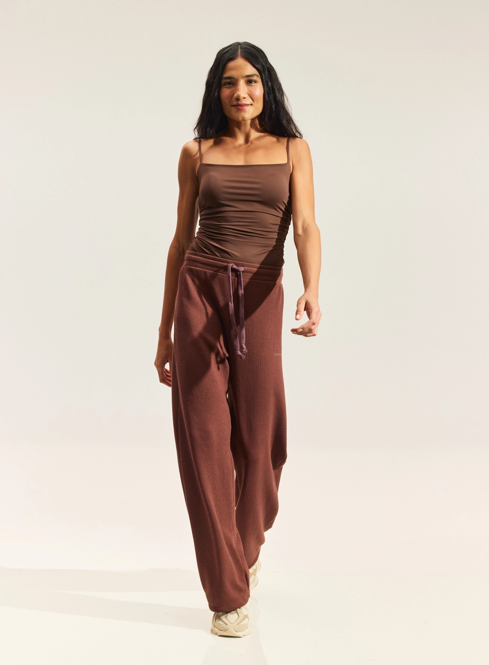 Calça Wide Leg Moletom Marrom
