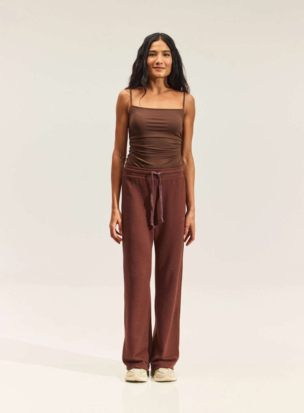 Calça Wide Leg Moletom Marrom