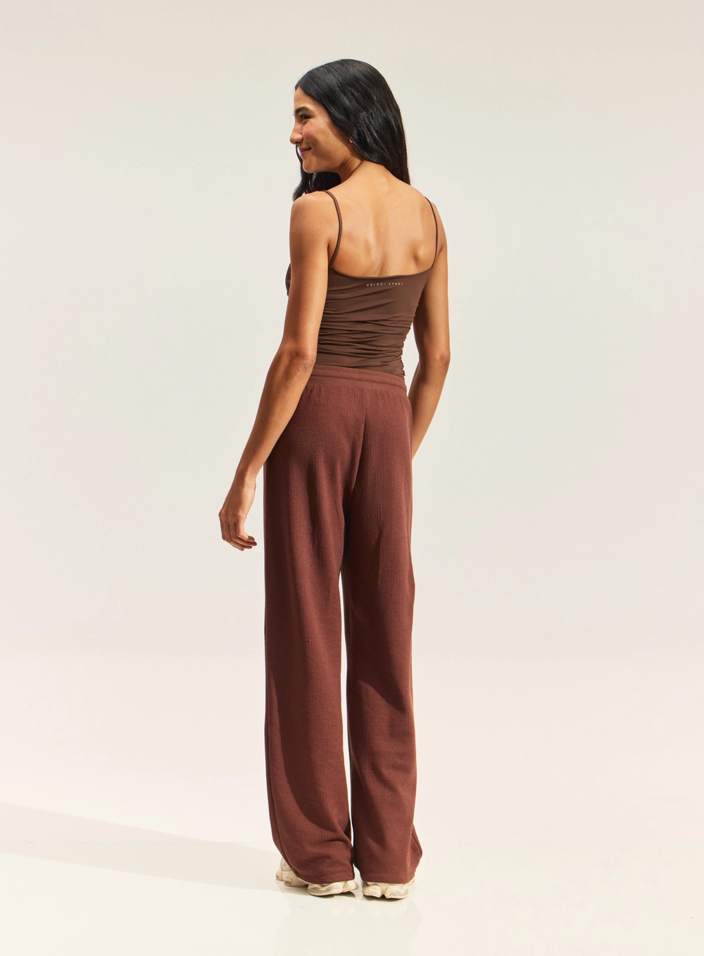 Calça Wide Leg Moletom Marrom