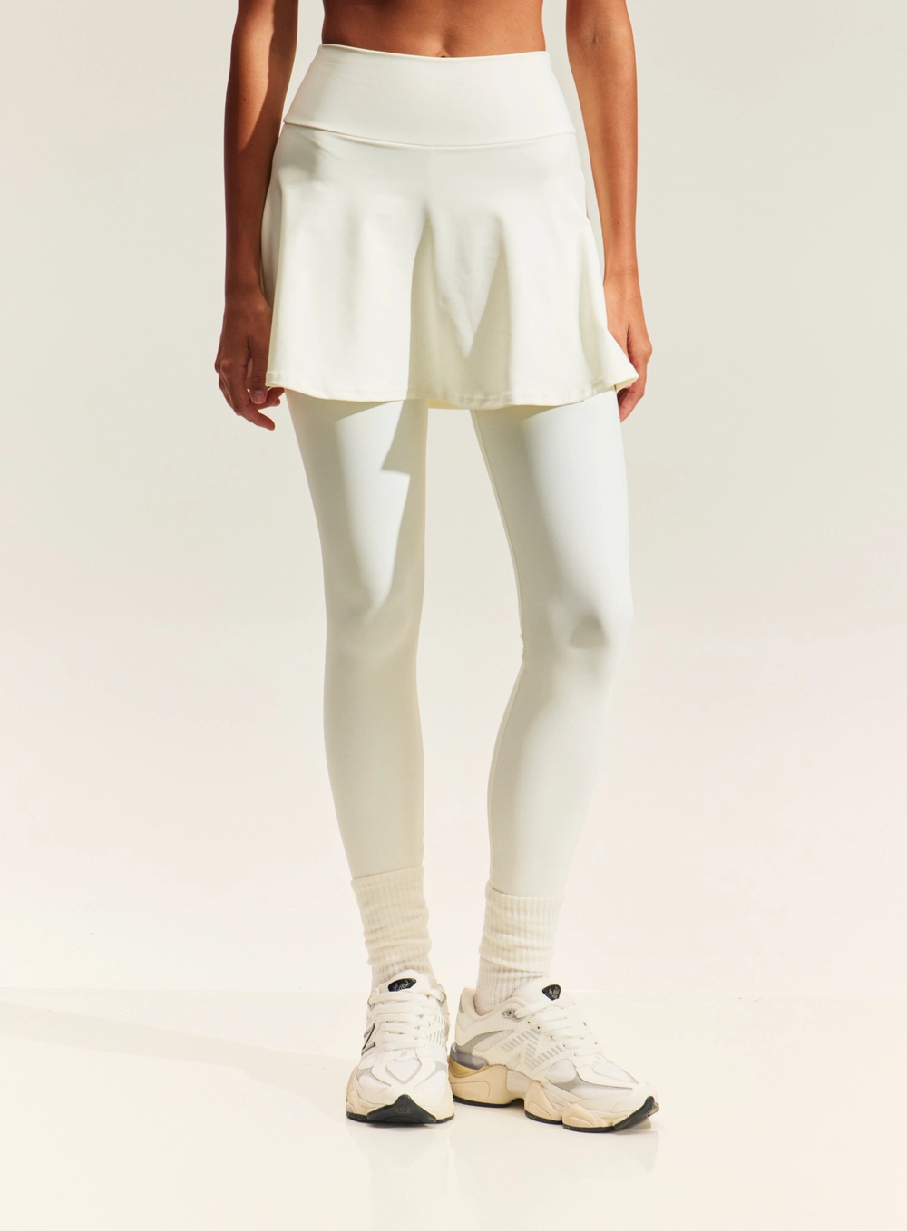 Calça Legging Com Saia Sobreposta Branco