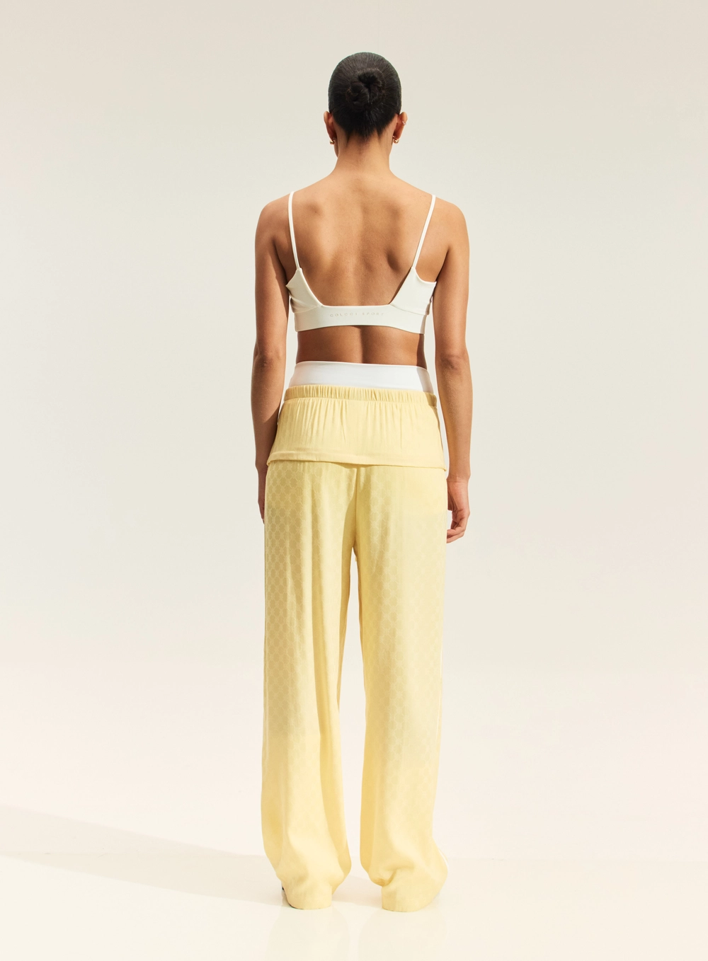 Calça Jacquard Ampla Com Amarração Amarelo