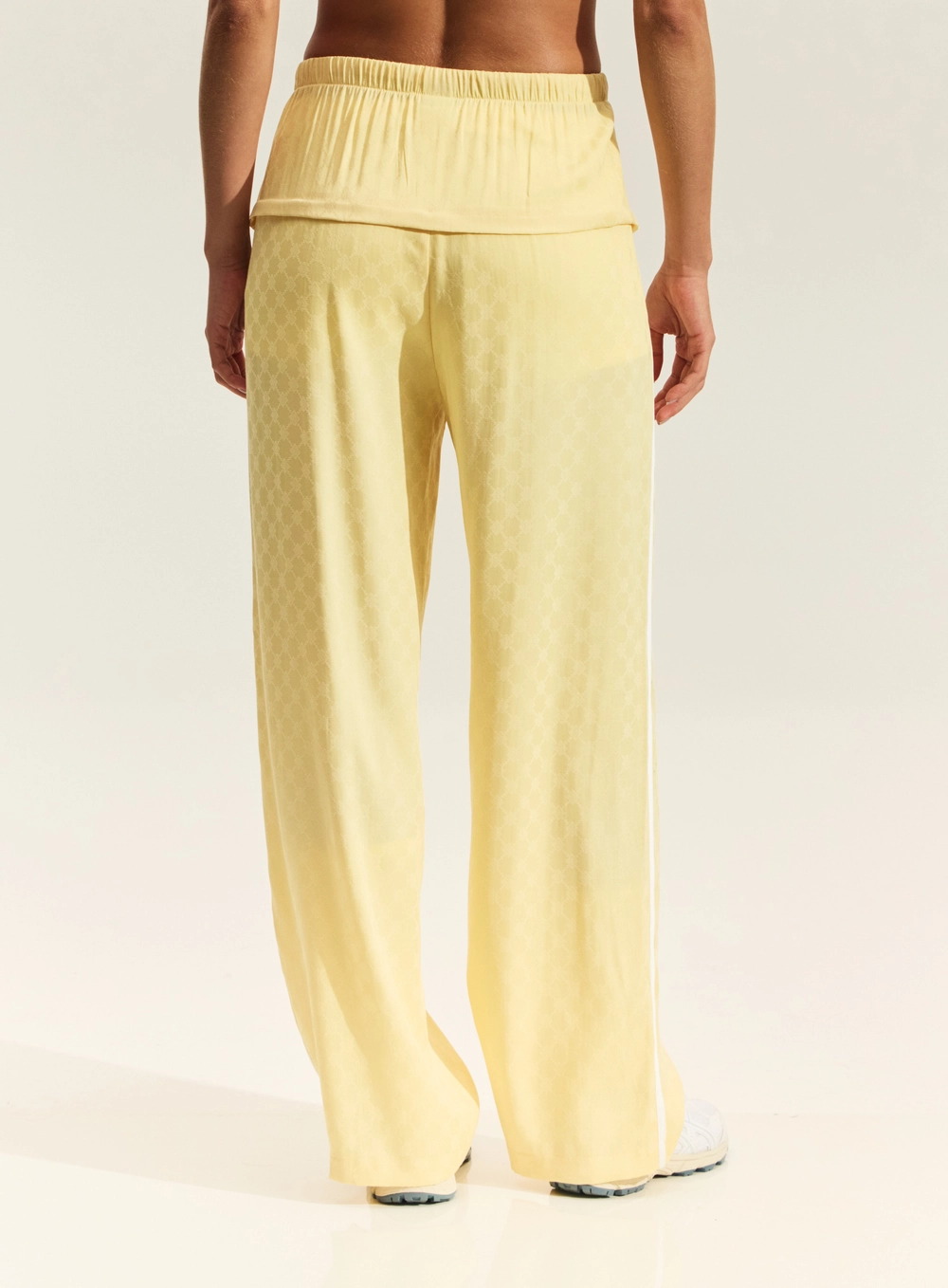 Calça Jacquard Ampla Com Amarração Amarelo