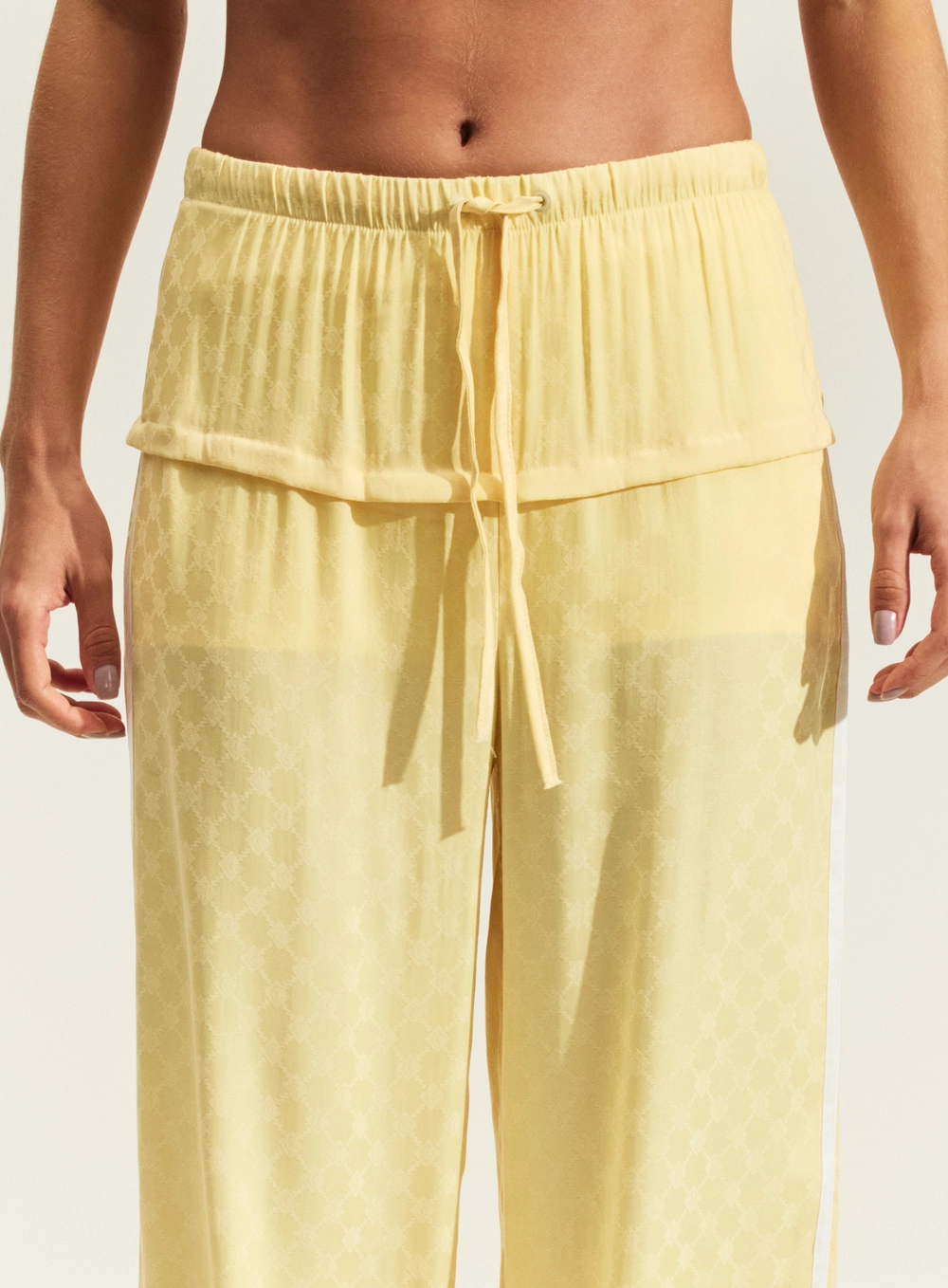 Calça Jacquard Ampla Com Amarração Amarelo