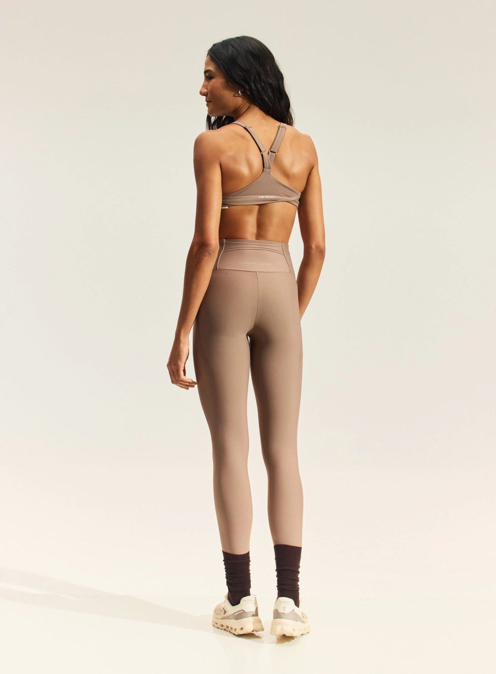 Calça Legging Feminina Cós Alto Com Bolsos Marrom