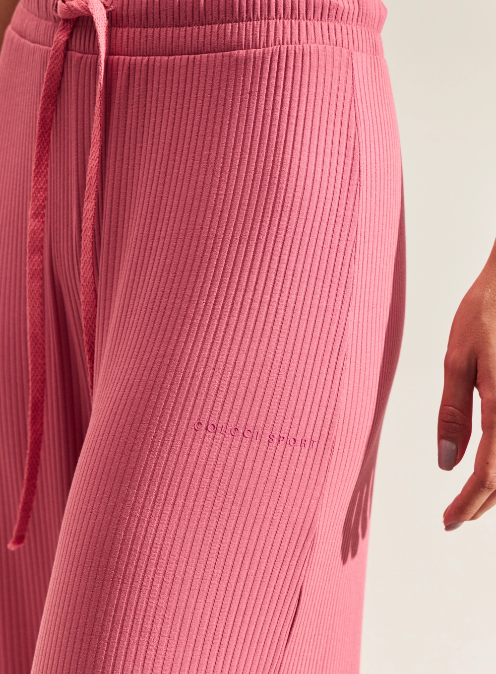 Calça Canelada Feminina Com Amarração Rosa