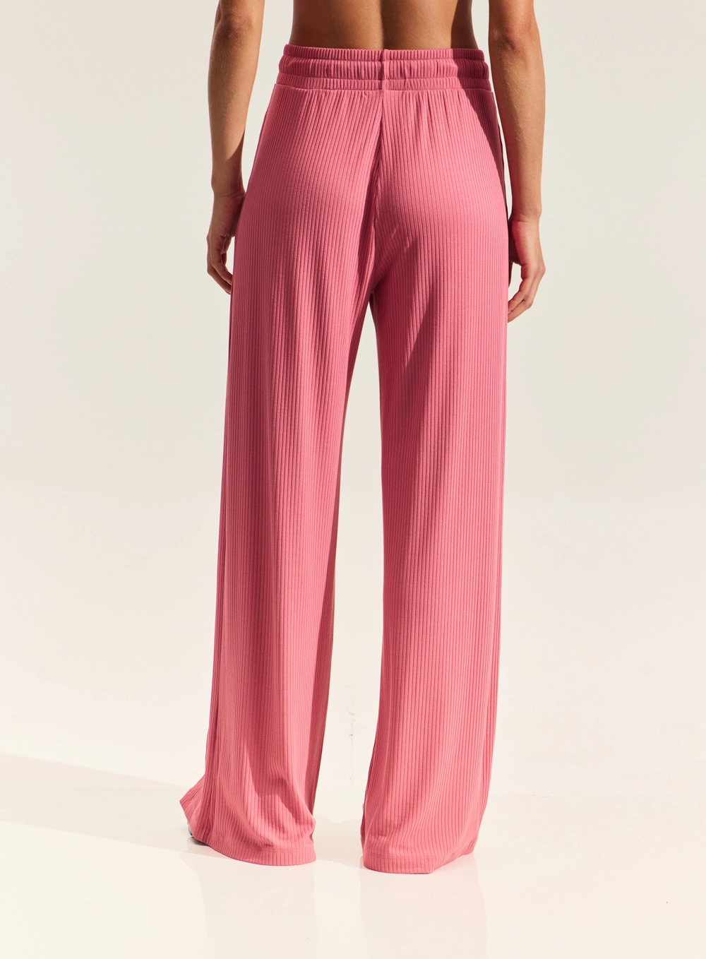 Calça Canelada Feminina Com Amarração Rosa