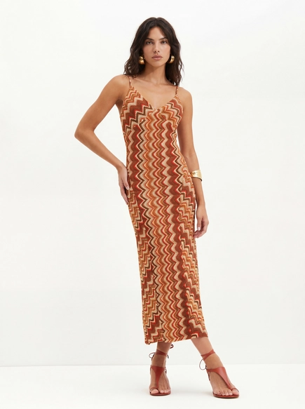 Vestido Midi Estampado Com Alças Finas - Slim