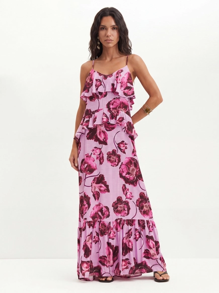 Vestido Estampado Com Babados - Godê