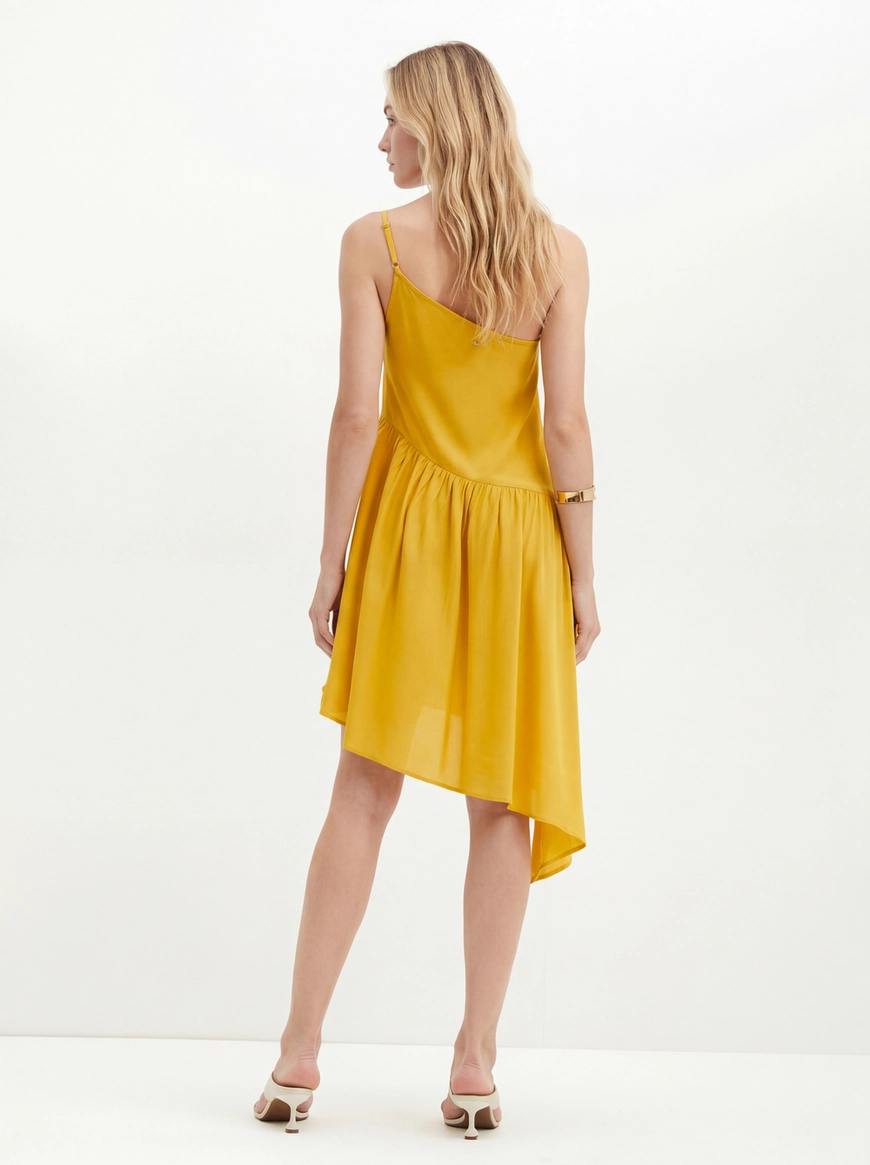 Vestido Um Ombro Só Com Franzidos - Assimétrico AMARELO 2