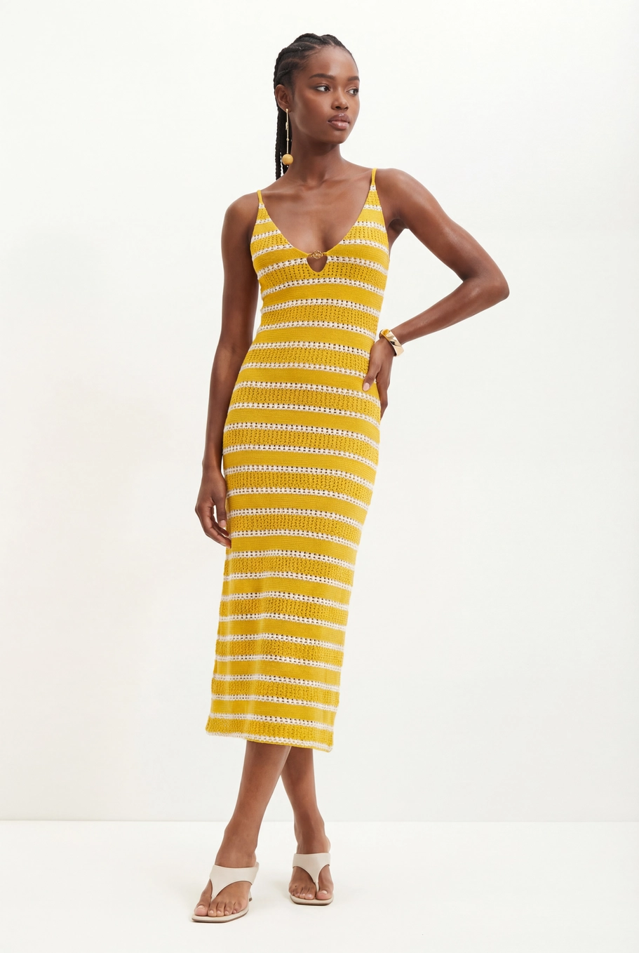 Vestido Listrado Com Argola E Decote V - Slim Estampados 3