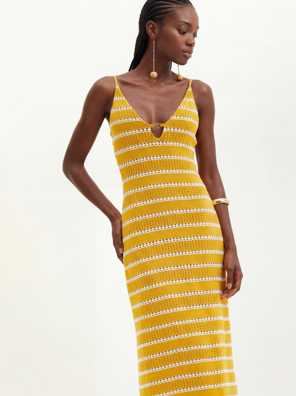 Vestido Listrado Com Argola E Decote V - Slim Estampados 4