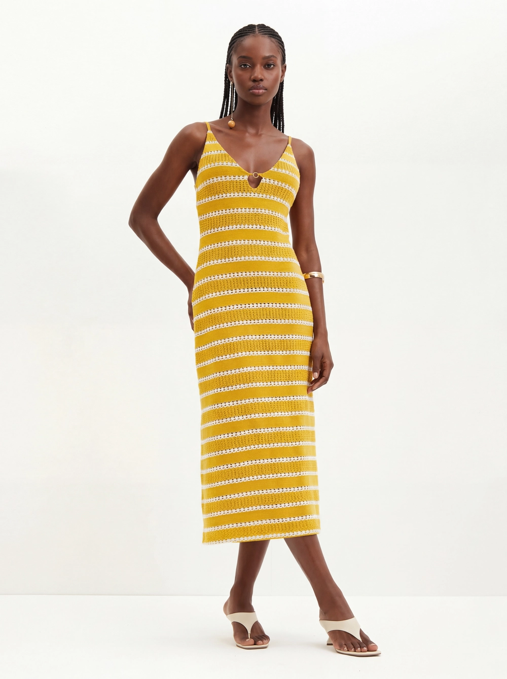 Vestido Listrado Com Argola E Decote V - Slim Estampados 5