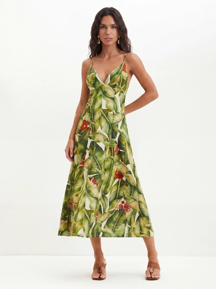 Vestido Estampado Com Costas Abertas - Evasê