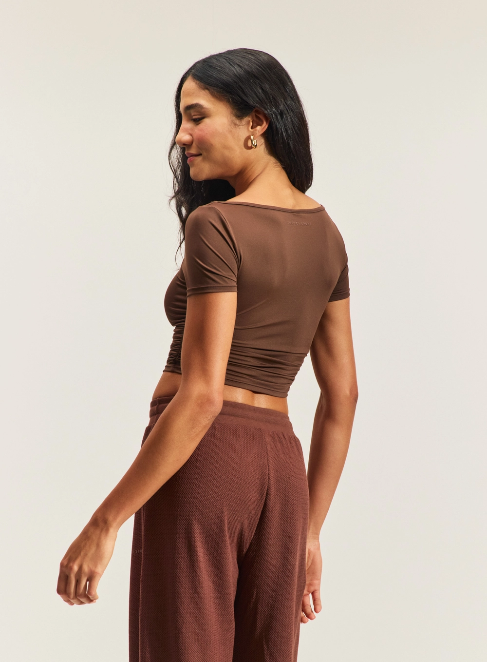 Blusa Cropped Feminina Canelada Marrom