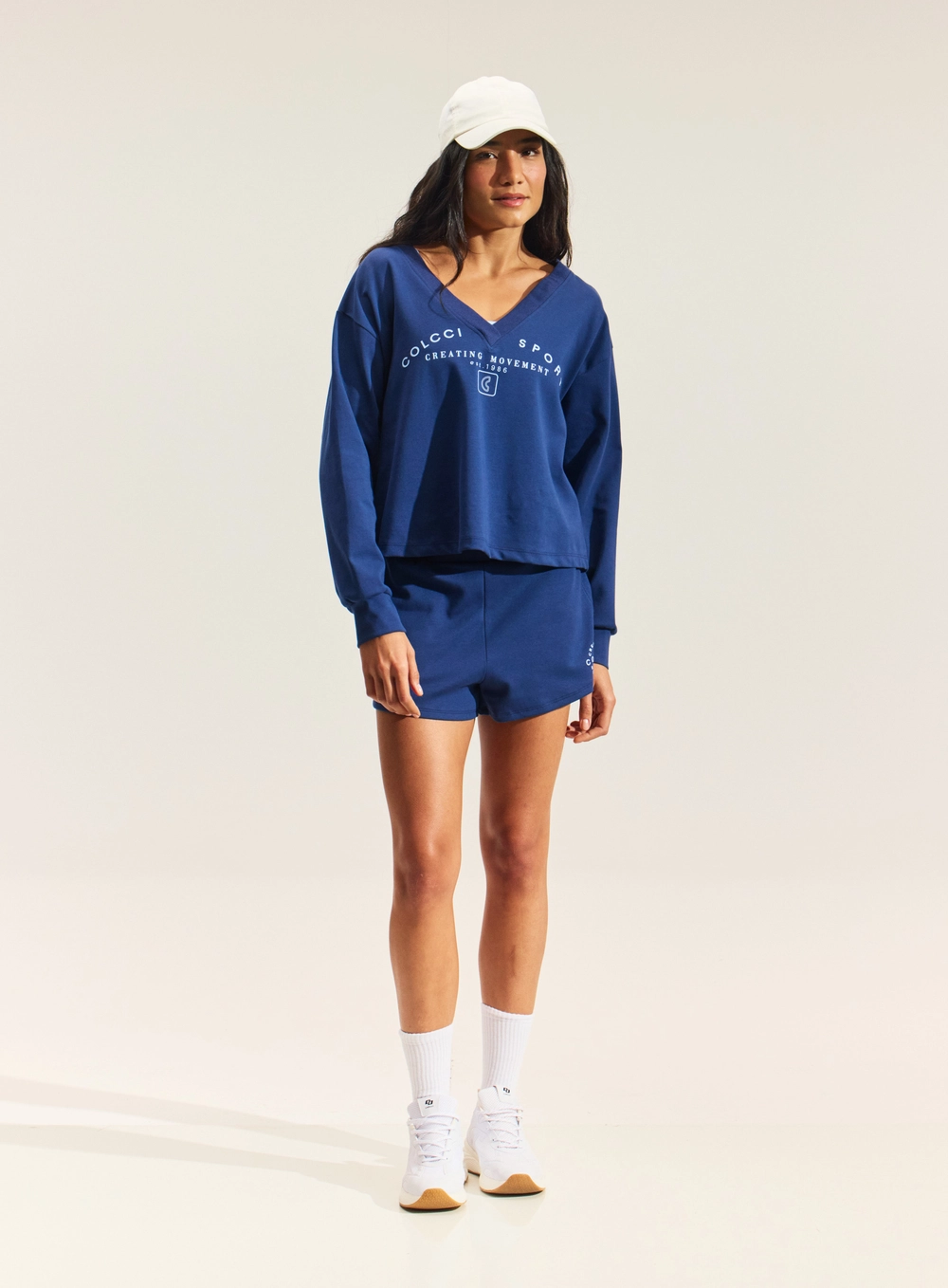 Blusão Feminino Manga Longa Com Gola V Azul