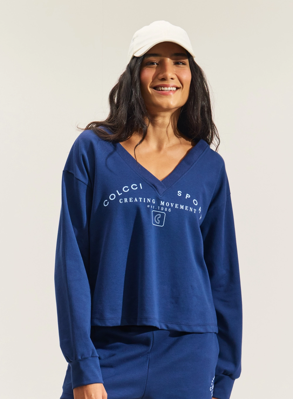 Blusão Feminino Manga Longa Com Gola V Azul