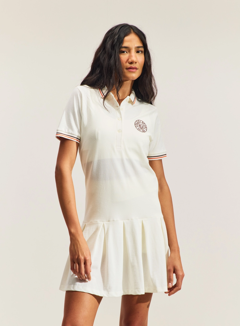 Vestido Feminino Polo Com Barra Plissada Branco
