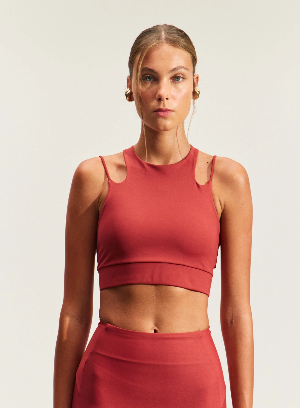 Top Cropped Nadador Feminino Sport Marrom