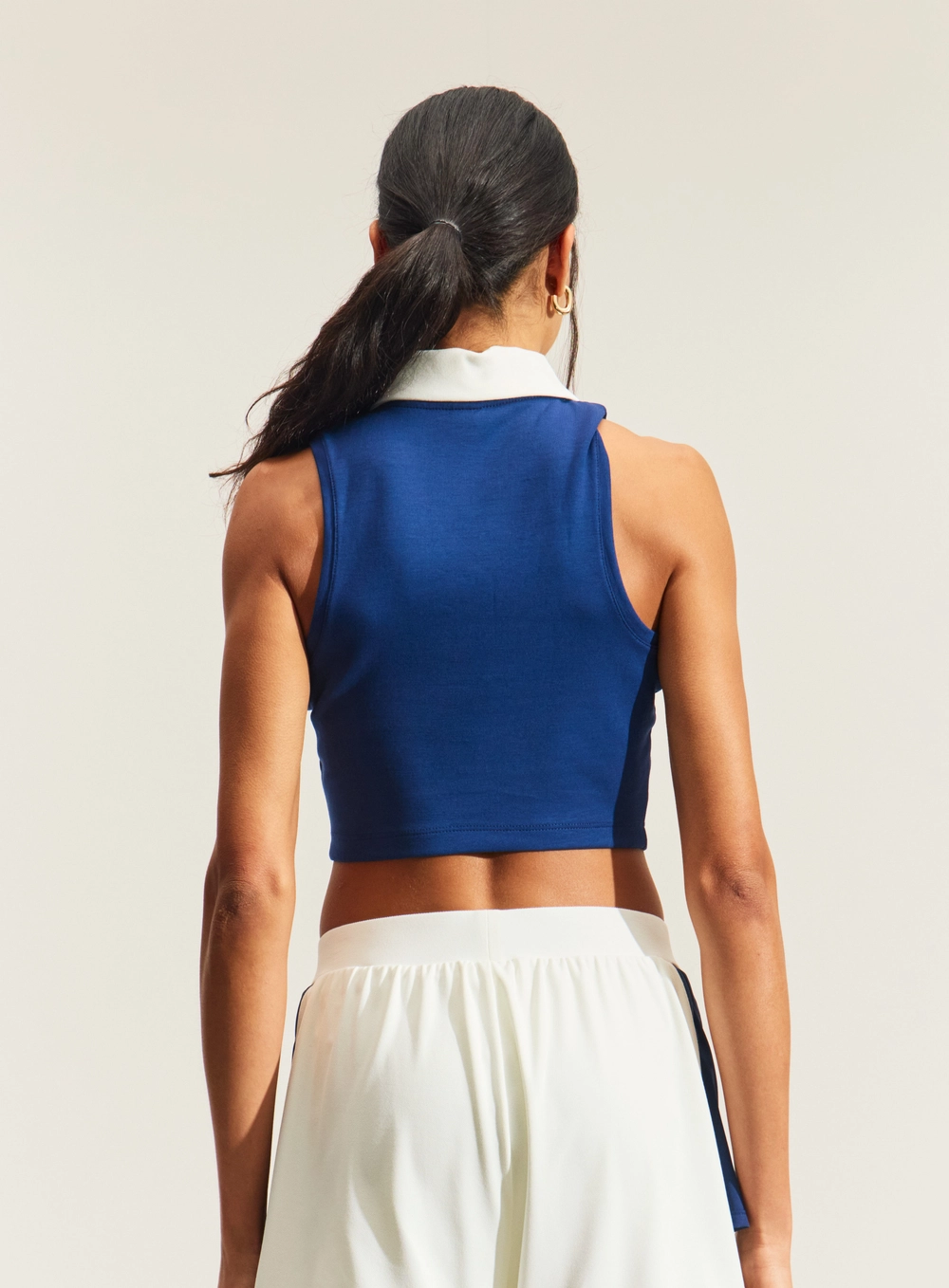 Top Cropped Com Gola Polo Azul