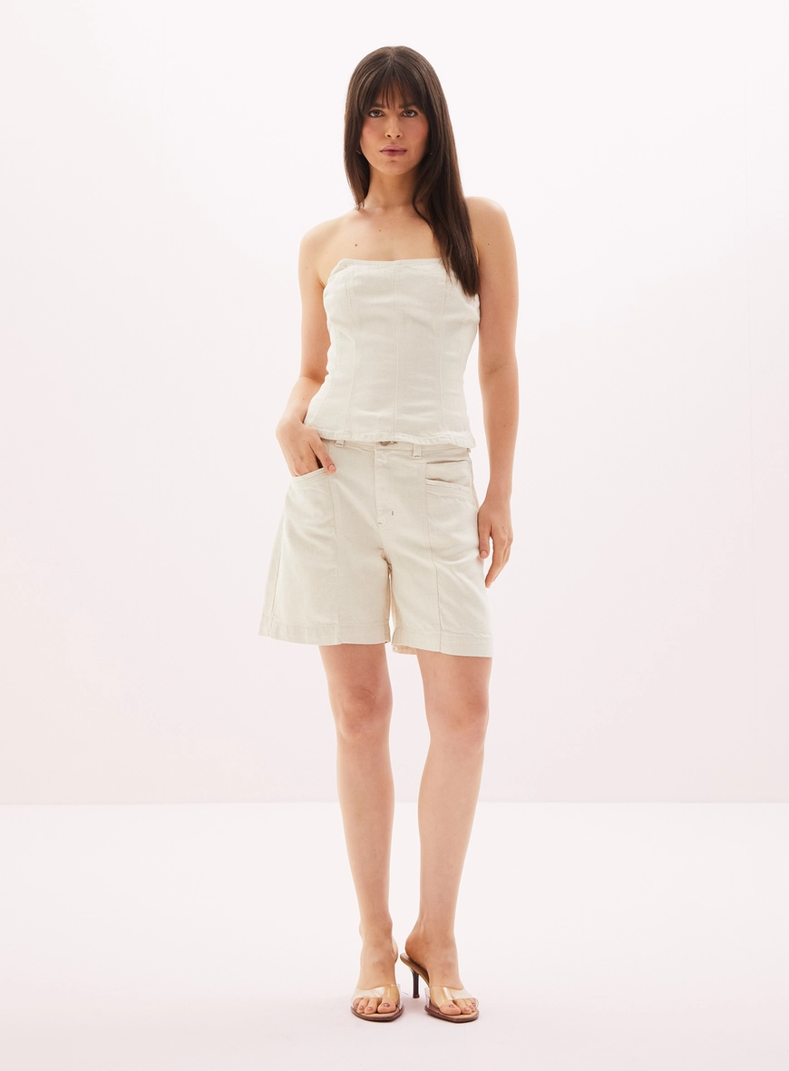Blusa Cropped Feminino Tomara Que Caia Bege 4
