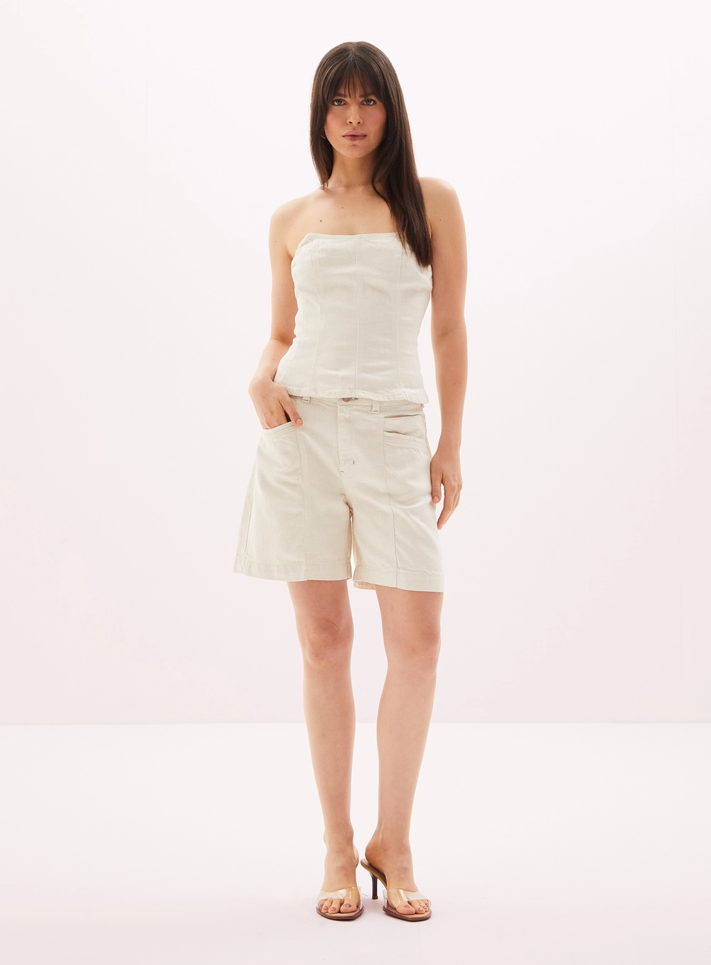 Blusa Cropped Feminino Tomara Que Caia Bege 1