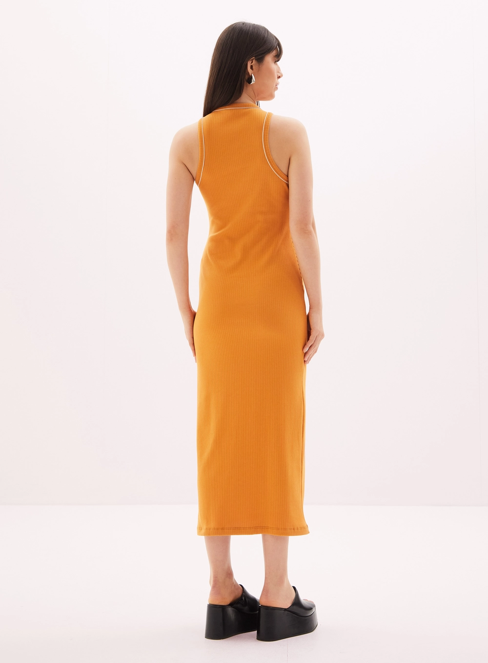Vestido Feminino Midi Canelado AMARELO 4