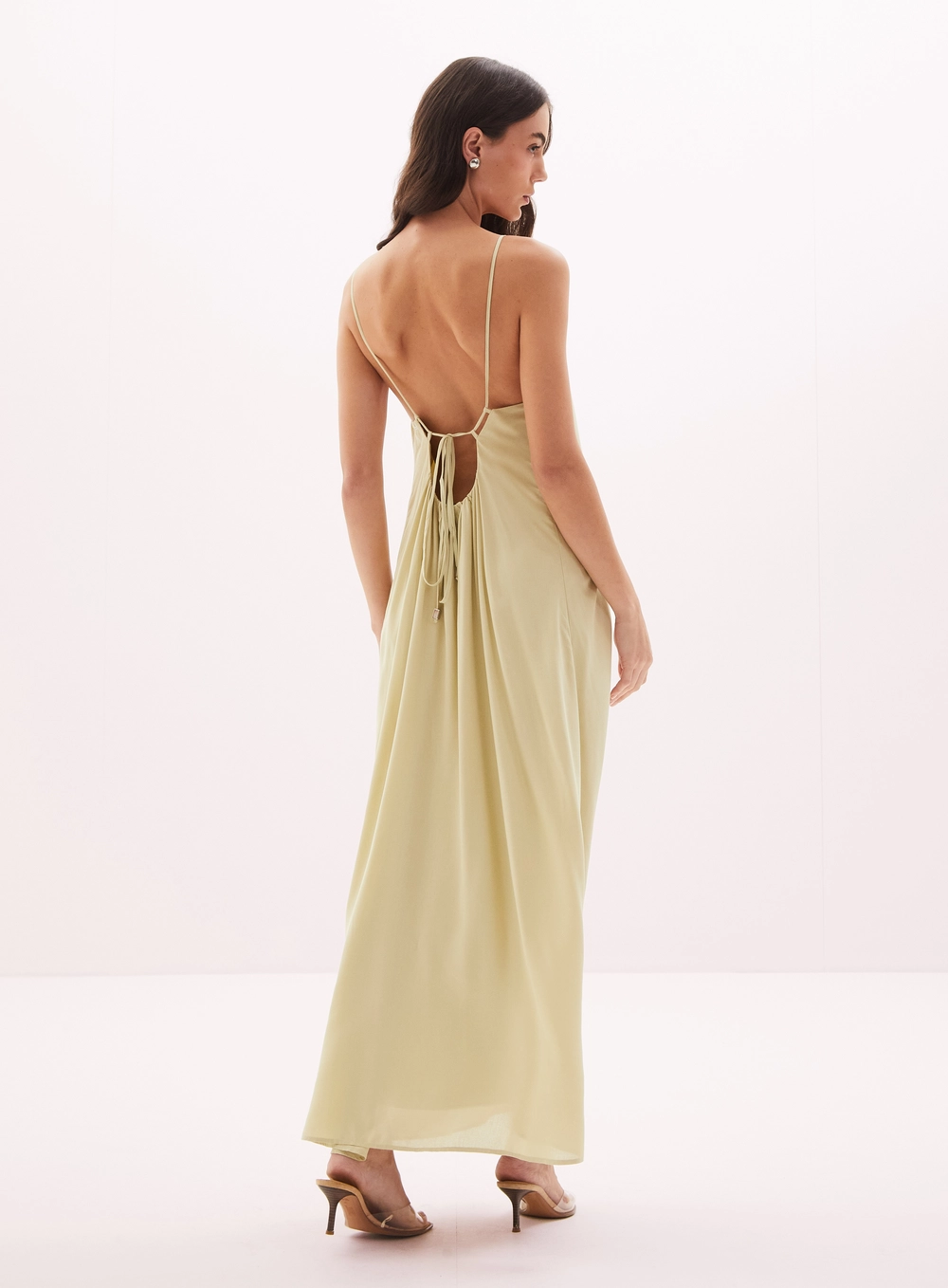 Vestido Feminino Longo Franzido Bege 4