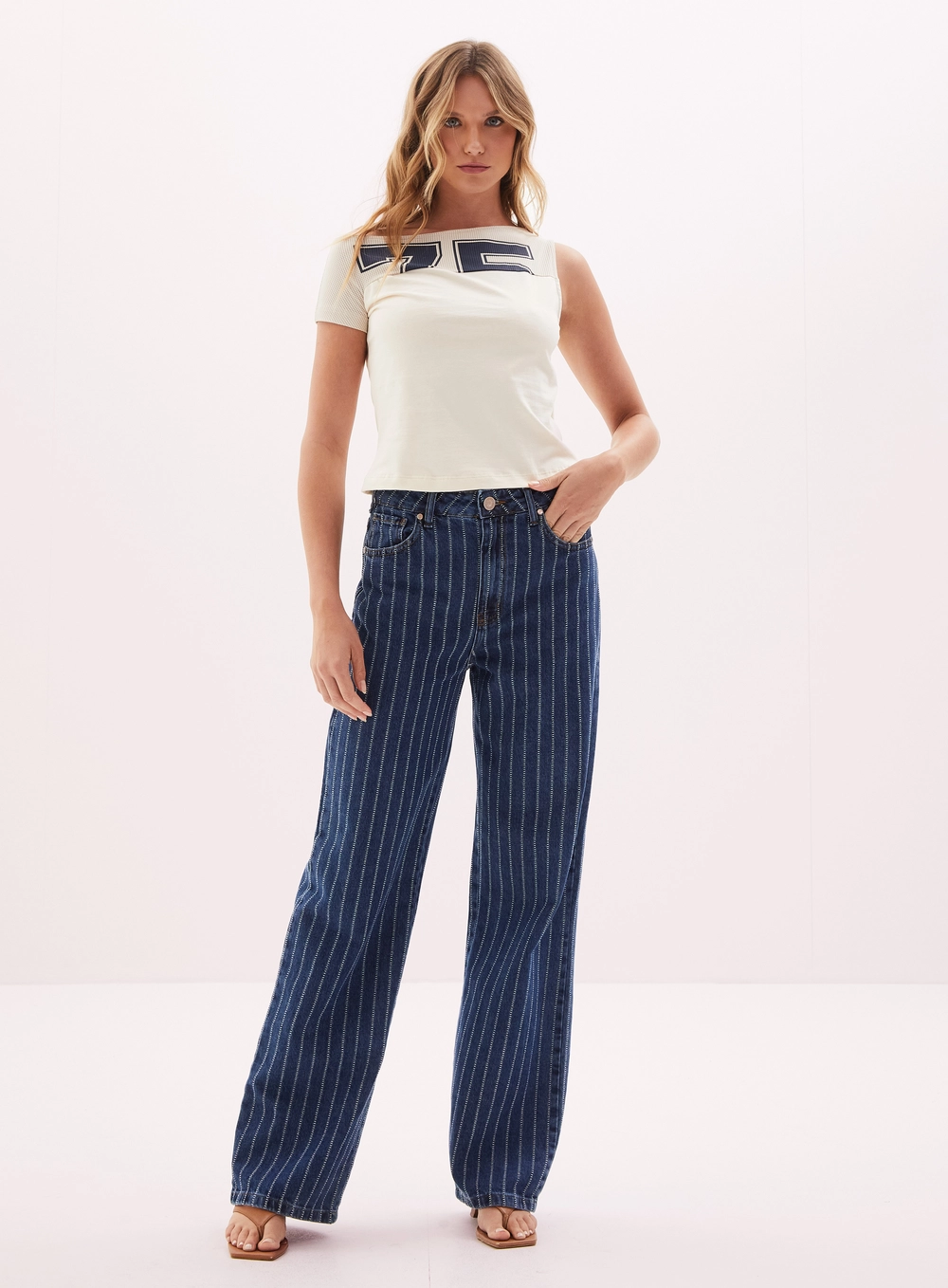 Calça Jeans Feminina Listrada - New Loren Estampados 1