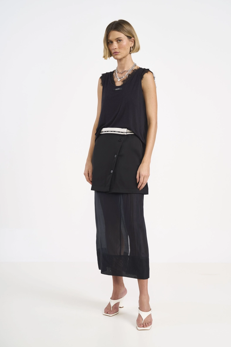 Blusa Regata De Viscose E Linho Com Renda