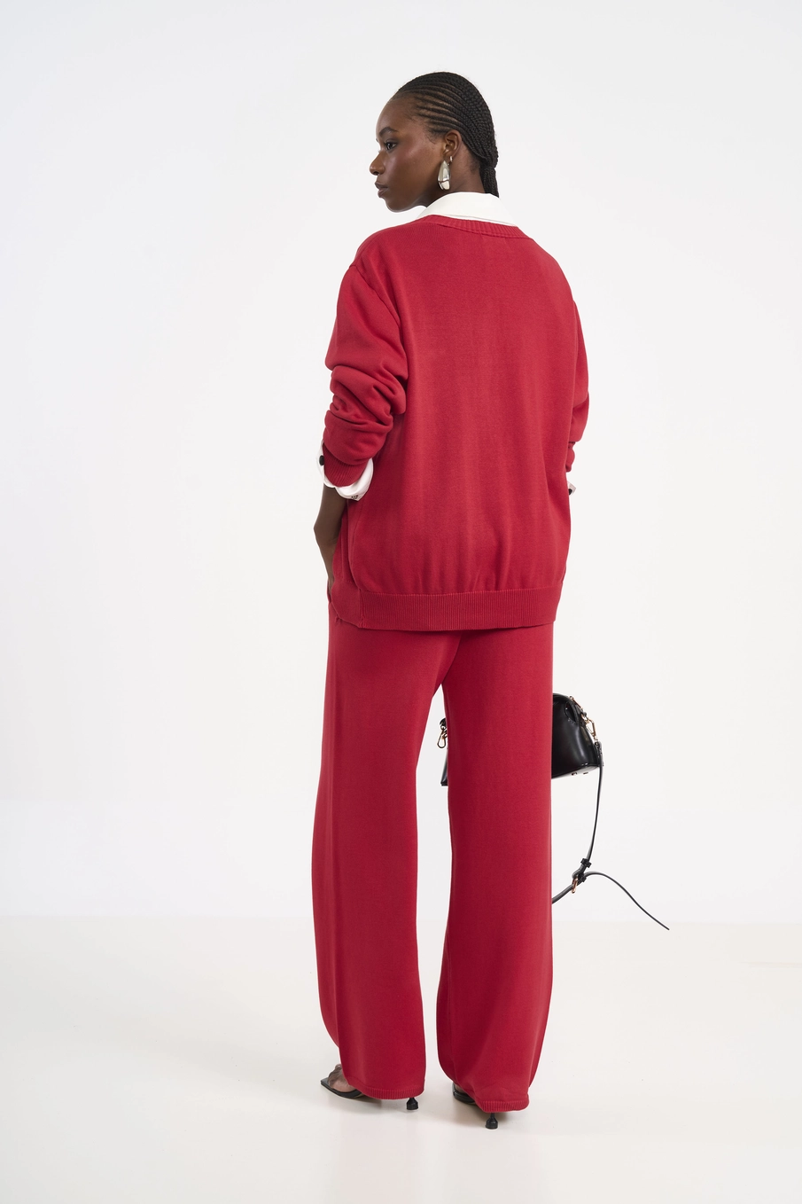 Cardigã Tricô Em Algodão Vermelho