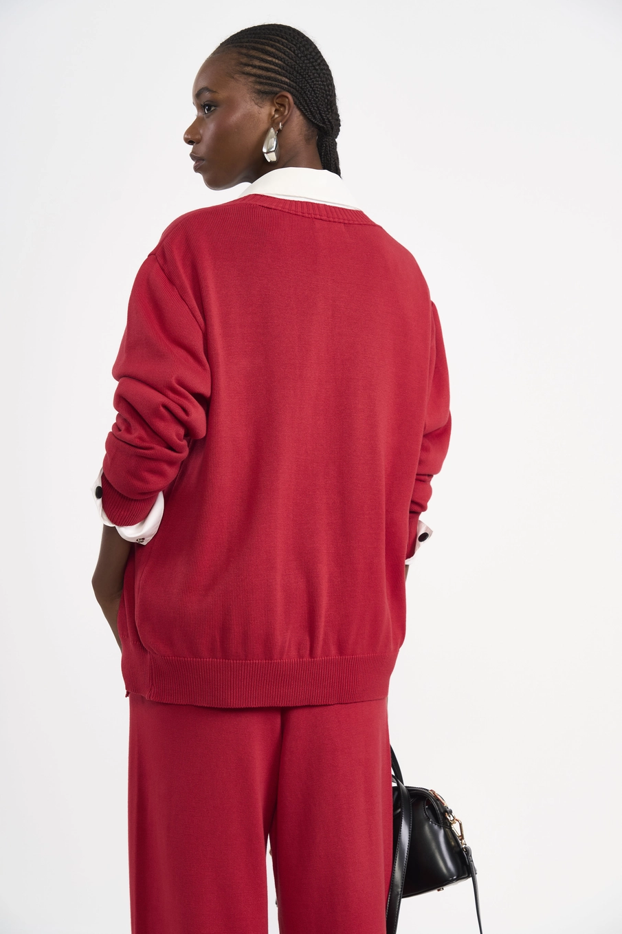 Cardigã Tricô Em Algodão Vermelho