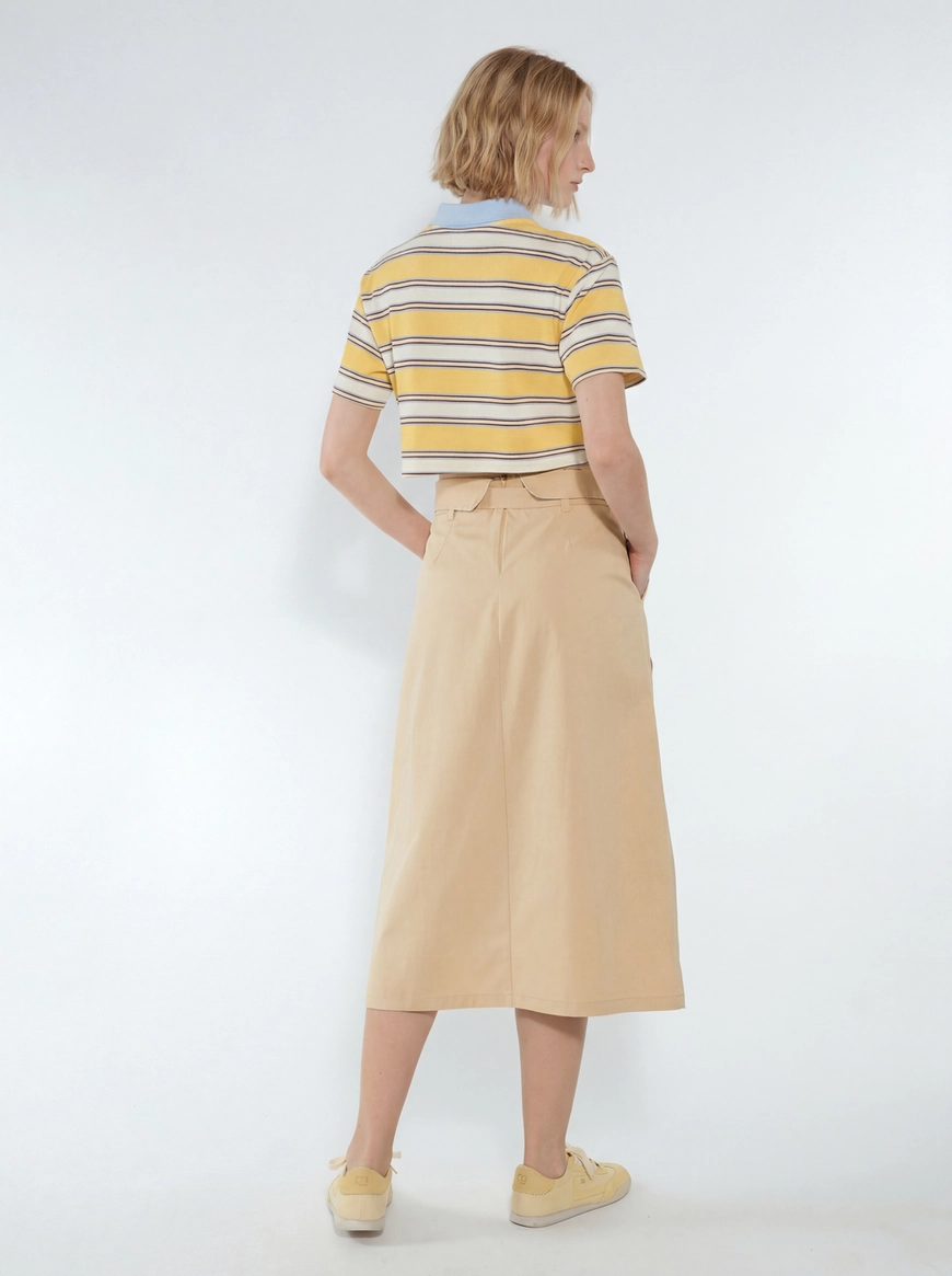 Saia Midi Comfort Transpassada Bege 3