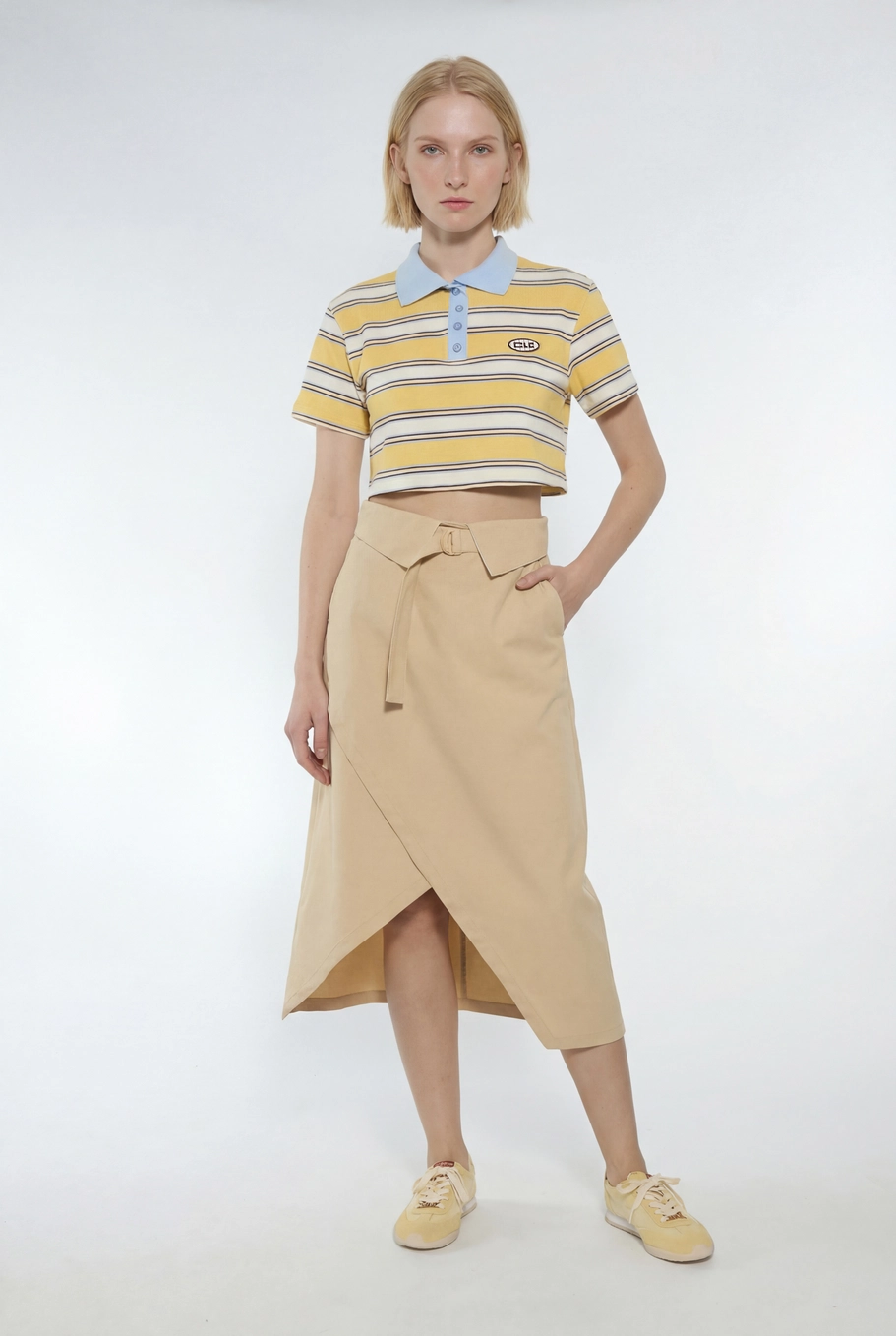 Saia Midi Comfort Transpassada Bege 2