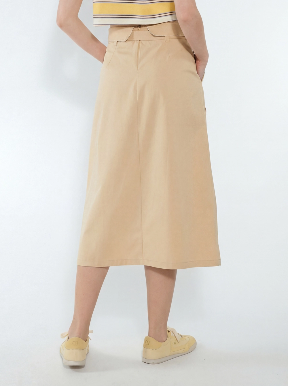 Saia Midi Comfort Transpassada Bege 6