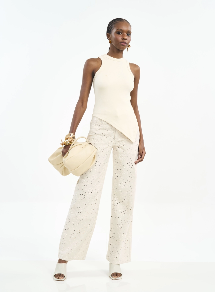 Calça Feminina Wide Leg Com Bordado Richelieu