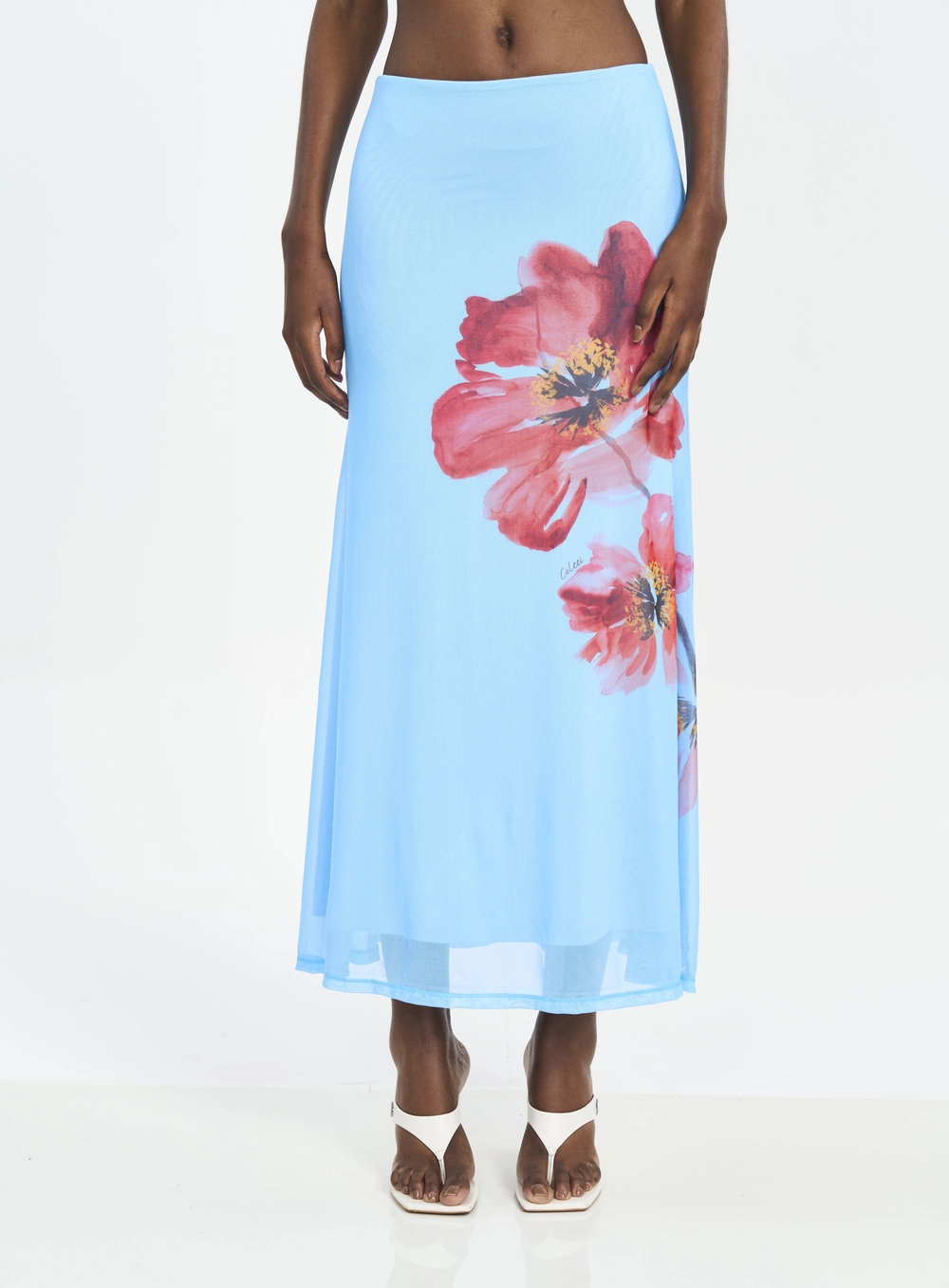 Saia Midi Tule Estampada Joana Estampados
