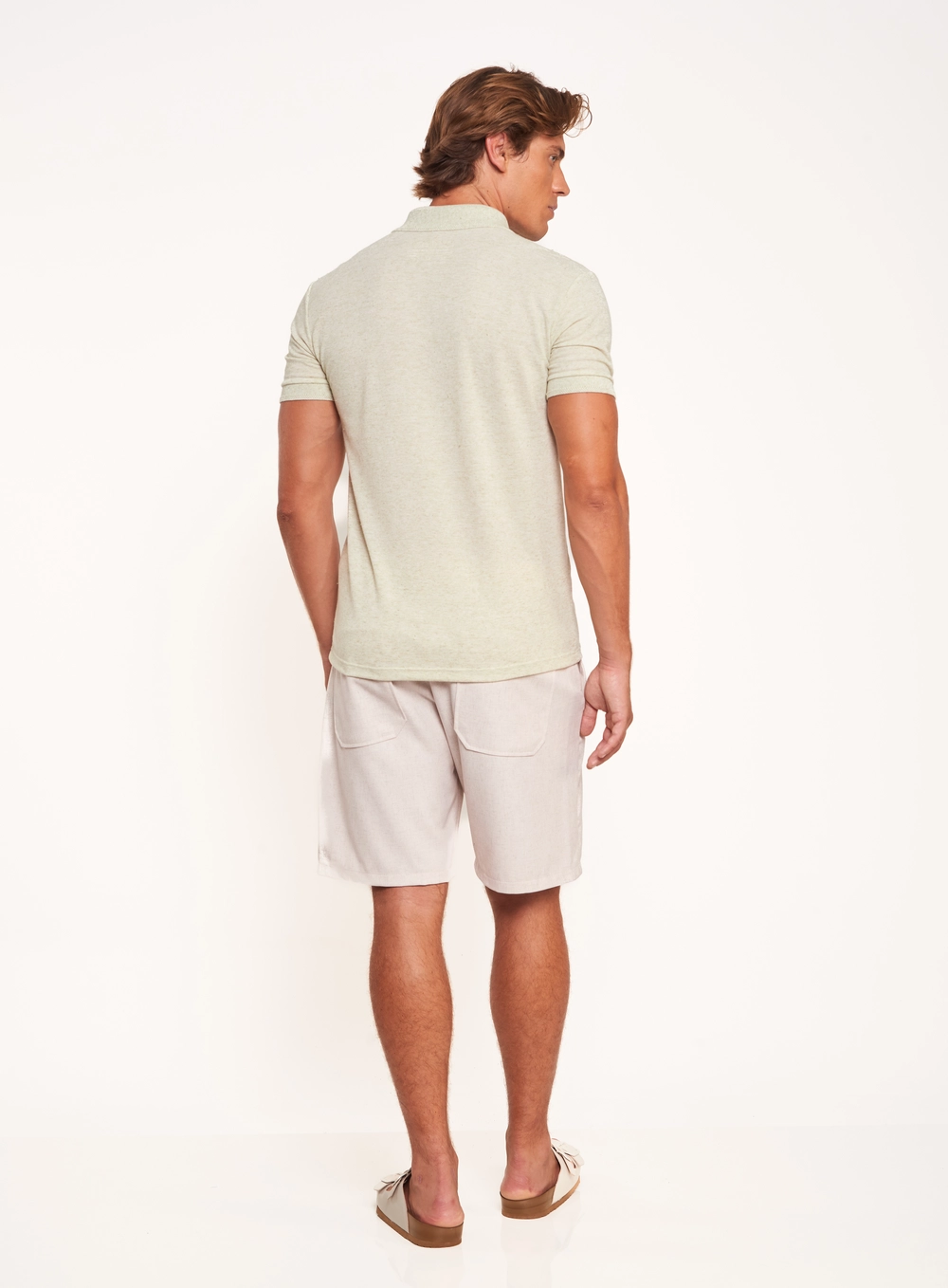 Polo Masculina Regular Com Textura Bege