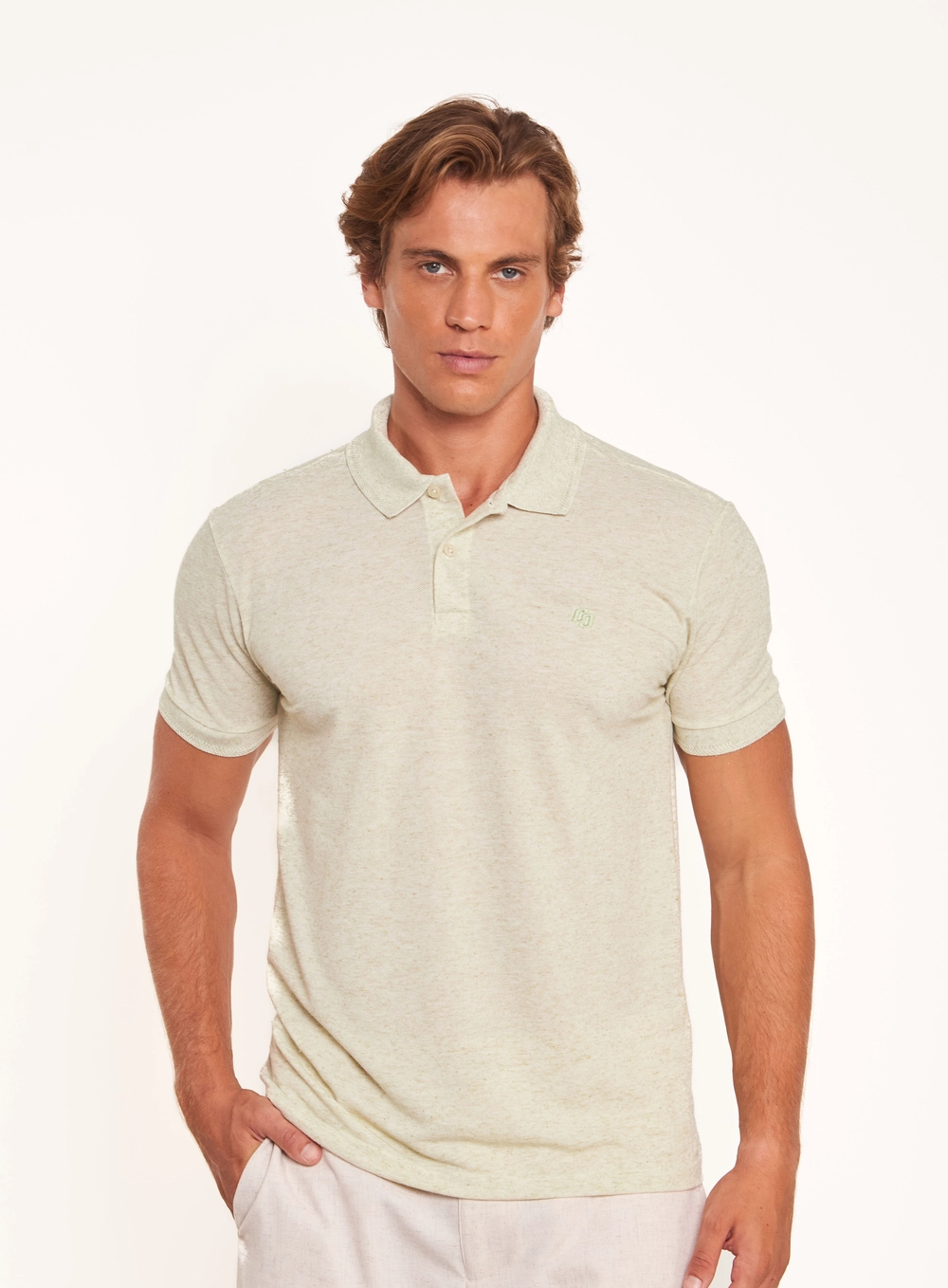 Polo Masculina Regular Com Textura Bege
