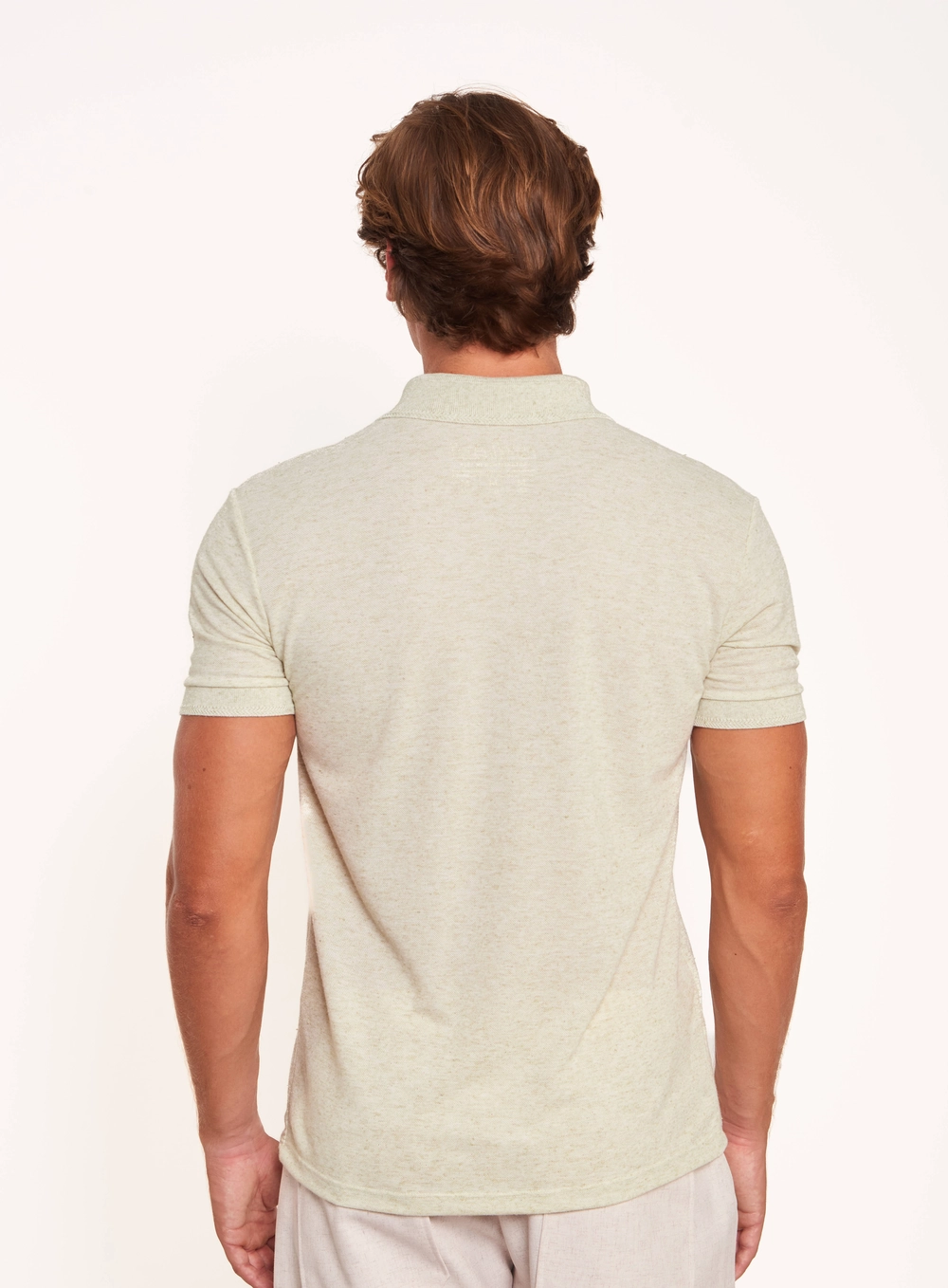 Polo Masculina Regular Com Textura Bege