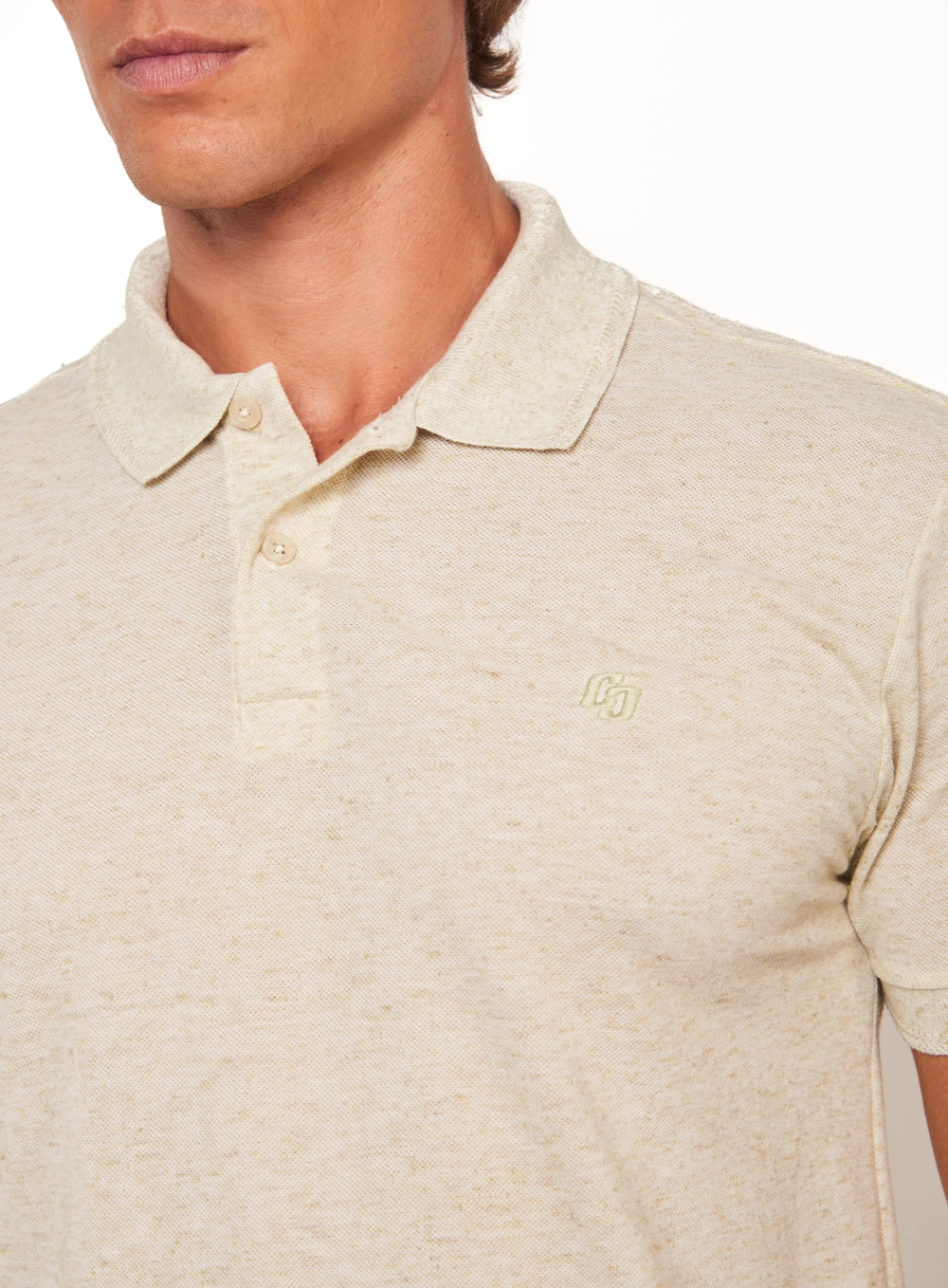 Polo Masculina Regular Com Textura Bege