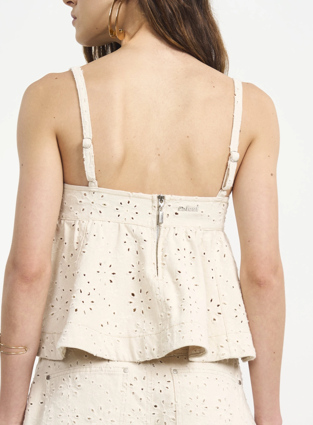 Blusa Com Alças E Babados Bege