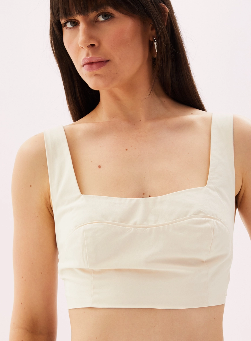Top Cropped Feminino Com Alça Bege 3