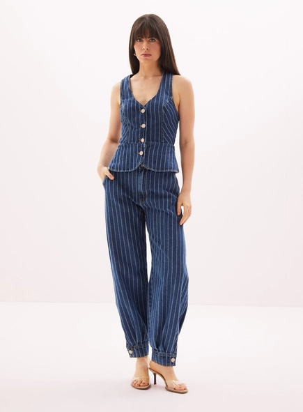 Colete Feminino Jeans Listrado - Slim