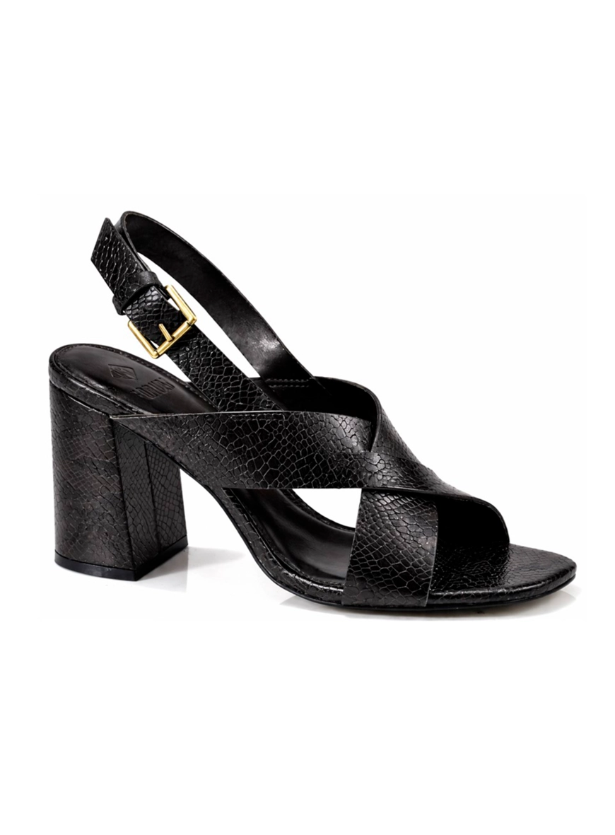 Sandália Salto Couro Estampada Preto 1