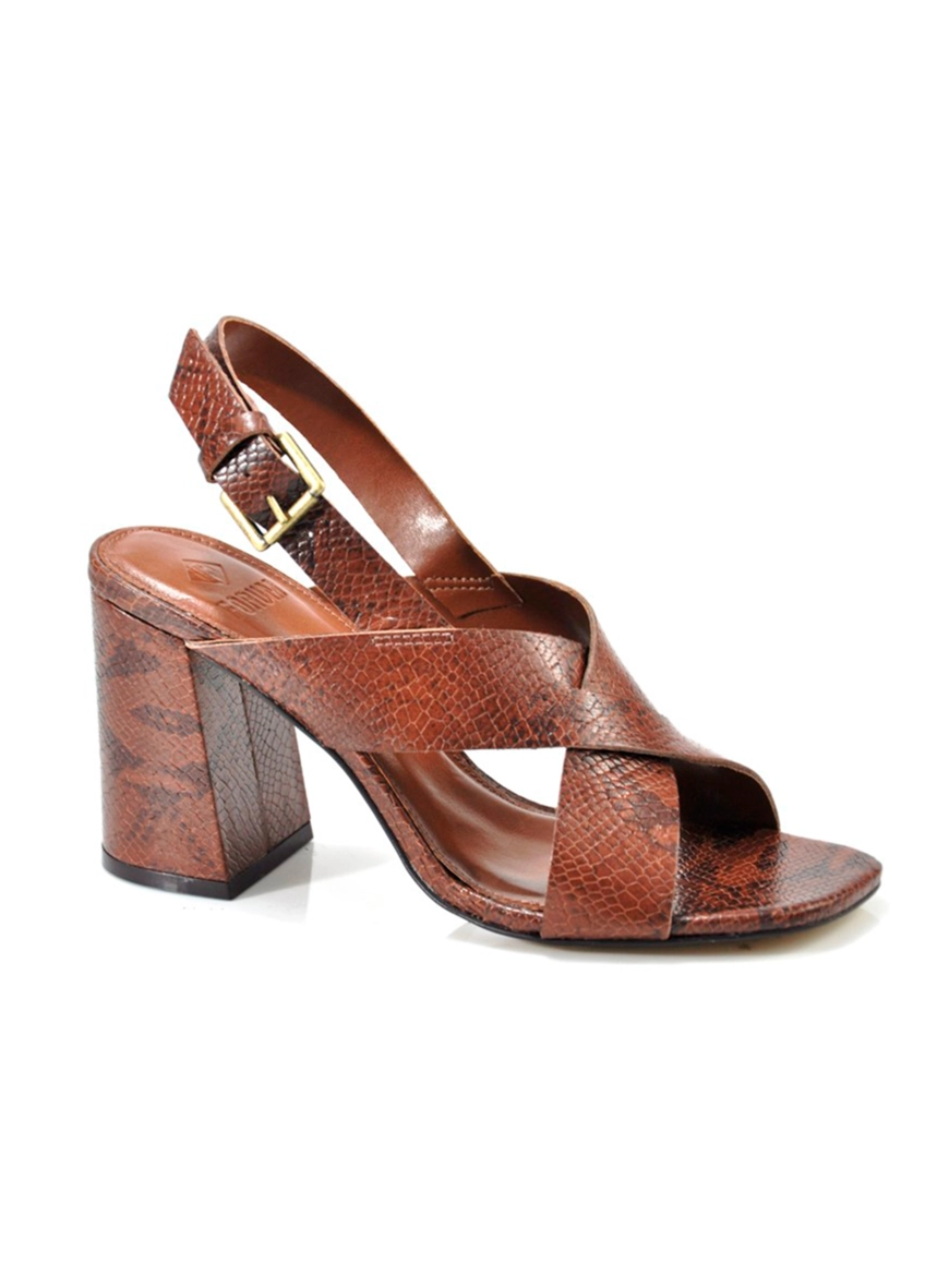 Sandália Salto Couro Estampada Marrom 1