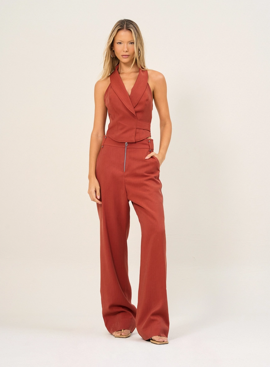 Calça Feminina Com Bolsos - Basic Comfort Marrom 1