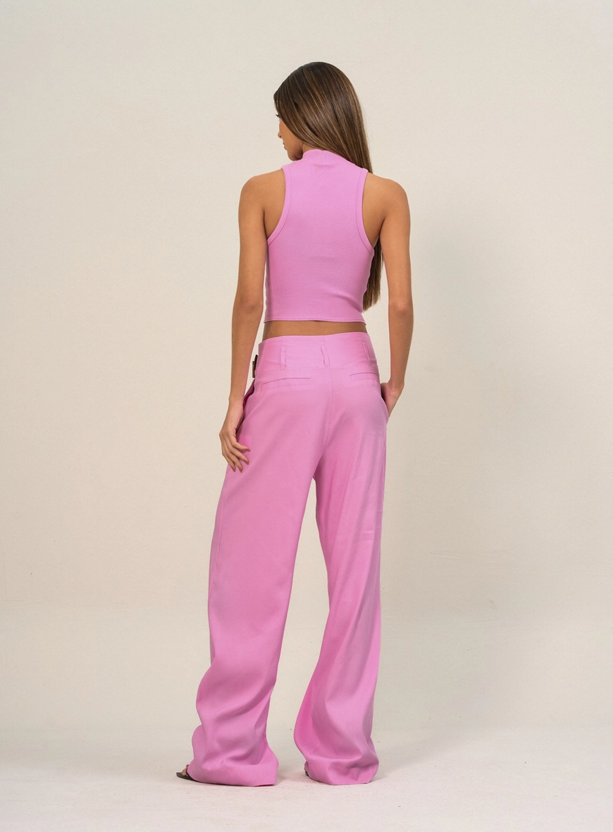 Calça Feminina Com Cinto - Basic Comfort Rosa 2